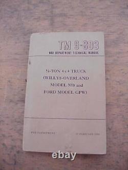 1944 TM9-803 Willys Jeep MB 4X4 Ford GPW Army Tech Manual Orig VG