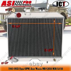 3-Row CC5241 Radiator For 1941-1952 48 Ford GPWith Jeep Willys MB CJ-2A M38 L4 L6