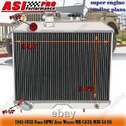 3-Row CC5241 Radiator For 1941-1952 48 Ford GPWith Jeep Willys MB CJ-2A M38 L4 L6