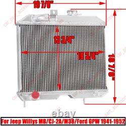 Aluminum 3 Row Radiator For Jeep Willys MB/CJ-2A/M38/Ford GPW 1941-1952 USA