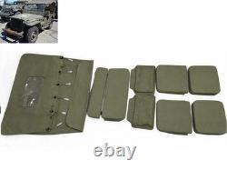 For Willys Jeep MB Ford GPW Top + Cushion Set G-503-WWII OD Green 750 GSM Canvas