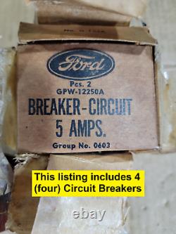 Four NOS 5 Amp Circuit Breaker for Willys MB Ford GPW Jeep GPW-12250A & WO-A1733