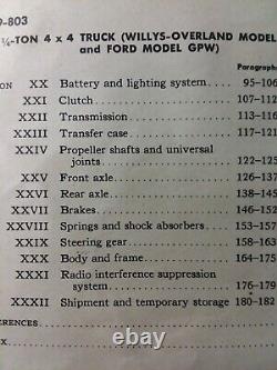 Jeep Willys MB Ford GPW 1/4 ton 4x4 Truck Owner, Parts & Service Manual 1944 War