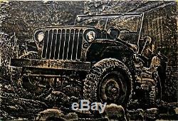 Jeep Willys MB Wood Carving 17 x 11 Art Ford GPW man cave garage