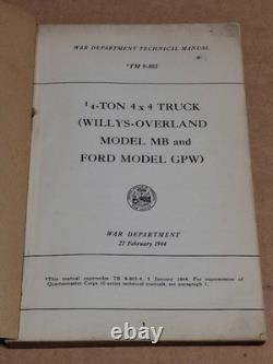 Original 1944 TM9-803 War Department Manual Willys-Overland MB, Ford GPW