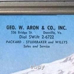 Rare Geo W. Aron & Co Packard Studebaker Willy's Danville Dealership Plate Frame