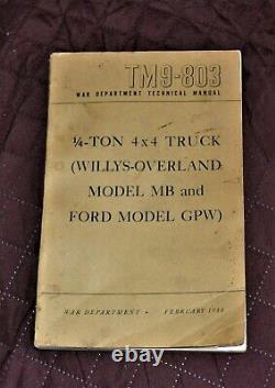 VTG 1944 1947 1948 Willys Overland Jeep MB Ford GPW Manual TM9-803