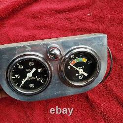 Vintage Stewart Warner Two Gauge Aluminum Offenhauser Panel Oil Pressure Vacuum