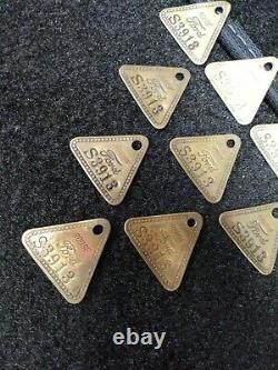 Vintage lot of 10 Ford Rouge Plant Brass Tool Check Employee Badge S Code