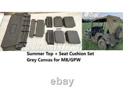 Willys Jeep MB Ford GPW Grey Canvas Top and Cushion Set G-503+ Back Pouch A3216