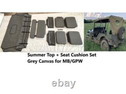 Willys Jeep MB Ford GPW Grey Canvas Top and Cushion Set G-503+ Back Pouch A3216