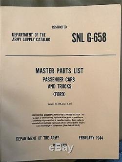 Maître Liste Des Pièces Par Ford Snl G-658 Livre Gpw Gp Gpa Voitures Jeeps 1 Camions 1/2 Tonne